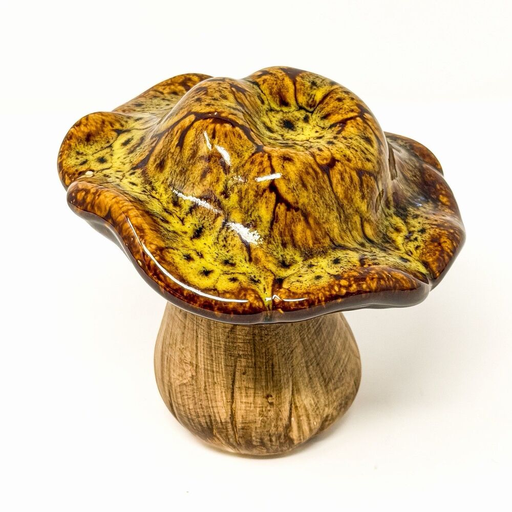 Vintage Ceramic Mushroom Figurine Brown Drip Glaze Toadstool Cottagecore Decor - Picture 5 of 7